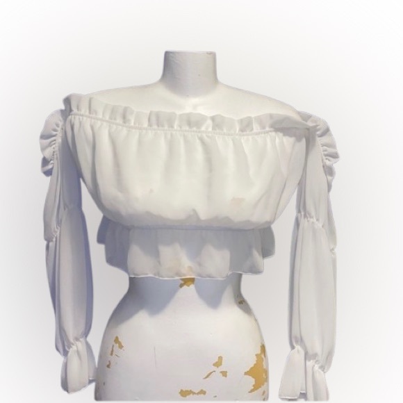 Boohoo Tops - ⭐️ NWT Boohoo White Long Sleeve Sheer Crop Top. Size 8.